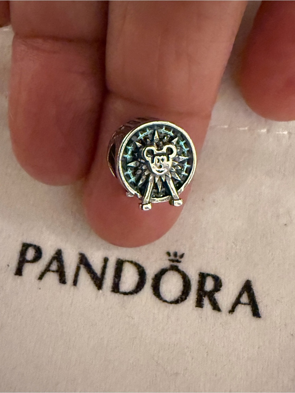 Pandora Silver Mickey Ferris Wheel Charm - Silver/Blue Patina